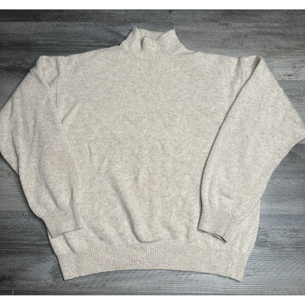 VTG Bachrach Mock Neck Sweater Mens Beige Knit Pullover - Sz M
